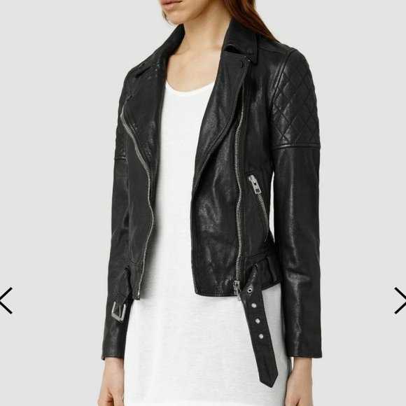 ALLSAINTS Favel Quilted Leather Biker Jacket Black Size 2 Limited Edituon Moto - Picture 1 of 8